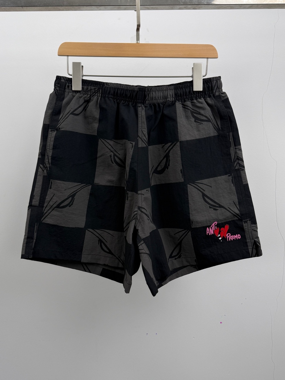 Chrome Hearts Black & Gray Checker Athletic Shorts with Pink Logo